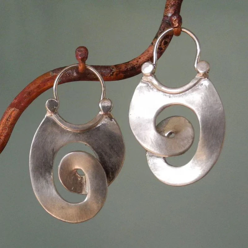 Women's irregular vintage silver earrings, handcrafted & lightweight statement jewelry.