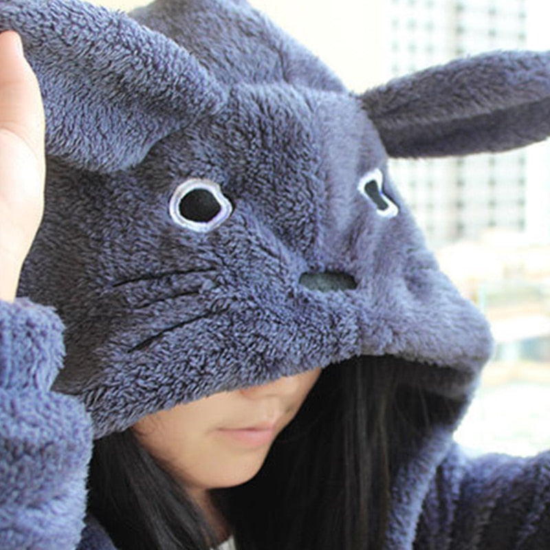 Kawaii women's oversized Totoro zip-up hoodie, a cute anime-themed sweatshirt for cozy loungewear.