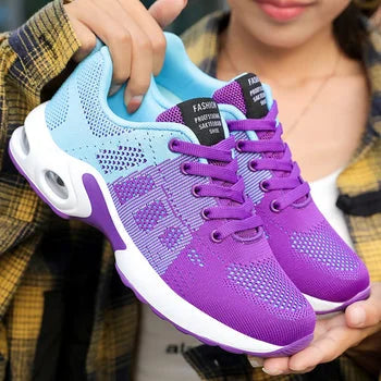 Women's comfortable lace-up sneakers, ideal for walking, with arch support & air cushion.