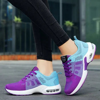 Women's lace-up athletic shoes: arch support, air cushion sole for ultimate walking comfort.