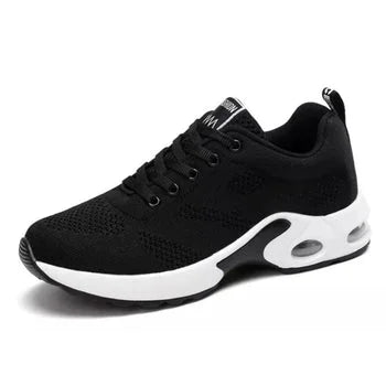 Women's comfort trainers: lace-up, arch support, air cushion sole for active everyday wear.