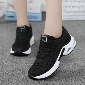 Air cushion sole women's trainers, lace-up style, with arch support for walking & comfort.