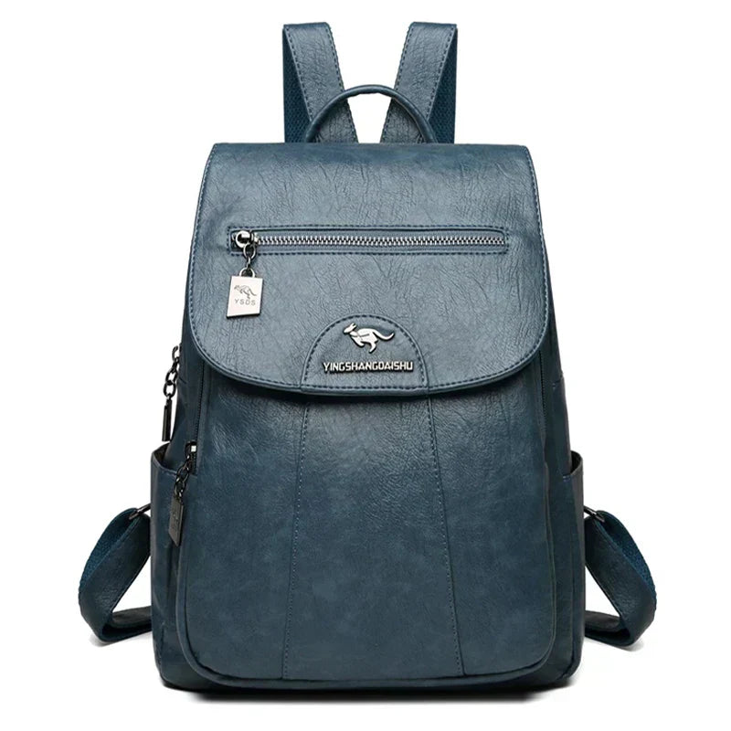 Detailed shot of the durable straps on a women's large leather bag.