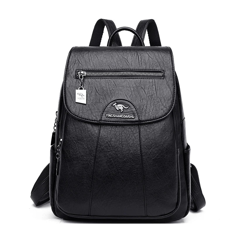 Spacious women's leather backpack, ideal for everyday use.