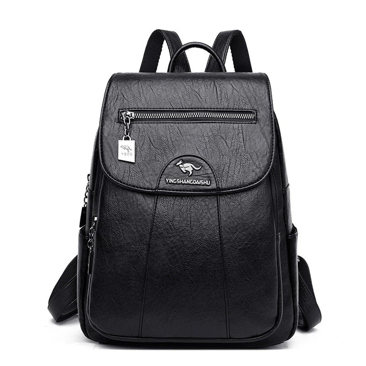 Spacious women's leather backpack, ideal for everyday use.