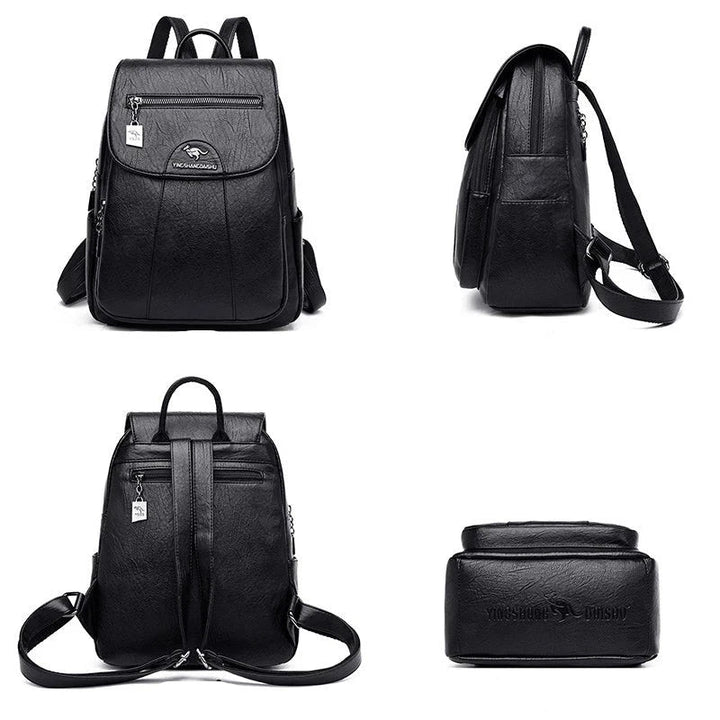 Anti-theft large leather backpack designed for modern women.
