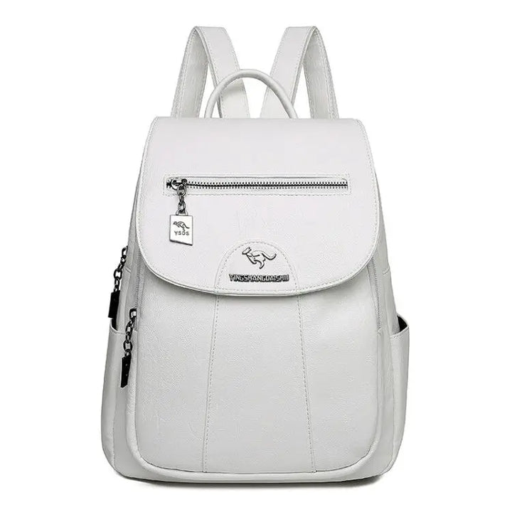 Front view of a large women's anti-theft leather backpack.