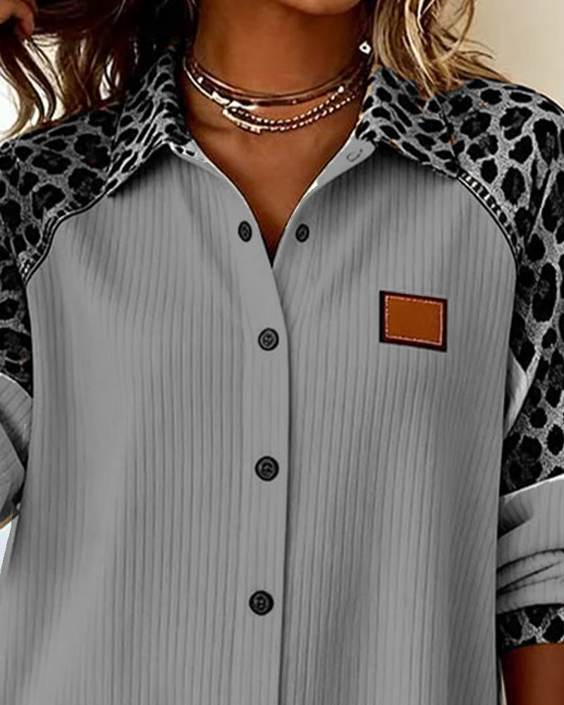 Cozy autumn/winter women's leopard print long sleeve shirt, relaxed fit, fashion top.