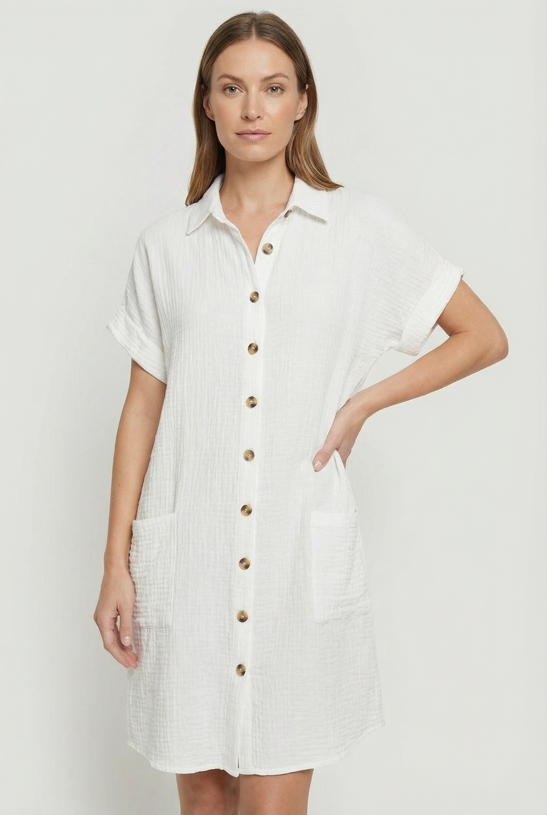 Chic yellow short sleeve shirt dress for women, perfect for casual summer outings