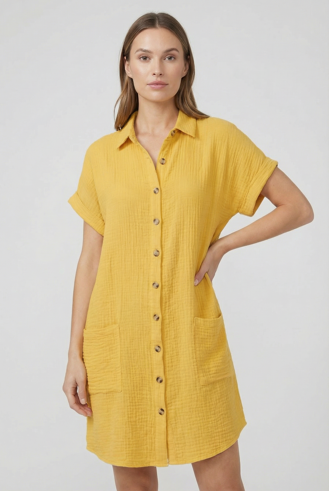 Stylish black short sleeve shirt dress, ideal for everyday wear, women's casual fashion