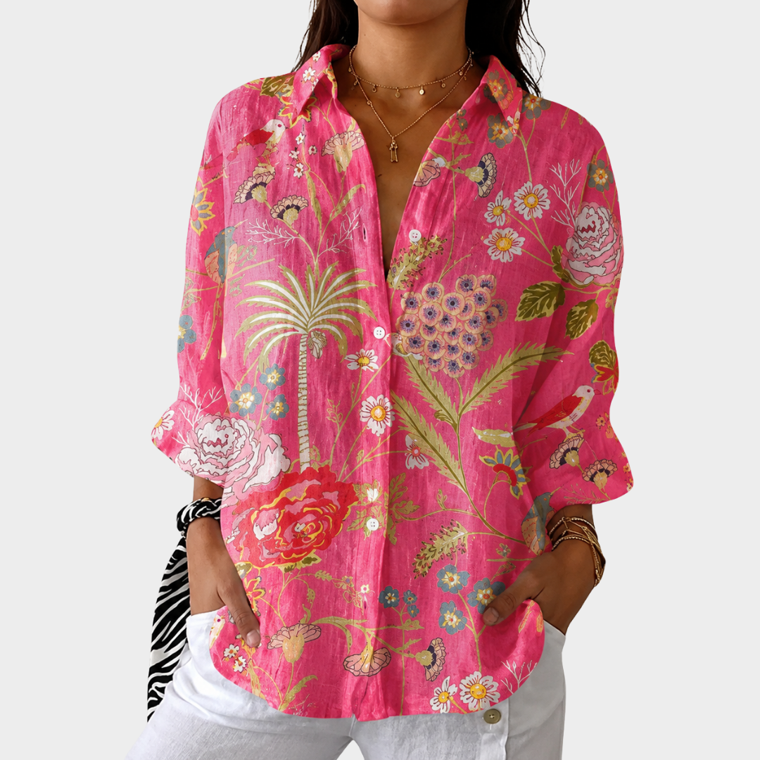 Women's light & colorful printed blouse, an effortless and comfortable summer top for versatile casual wear.