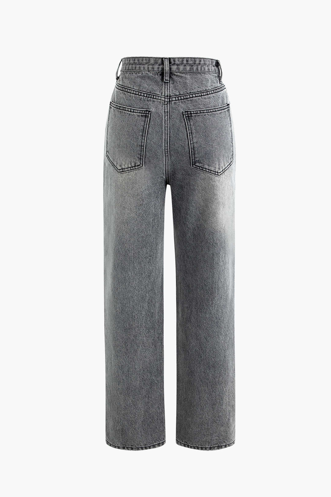 Trendy women's light wash asymmetric high-waist straight leg jeans, emphasizing unique style & comfortable fit.