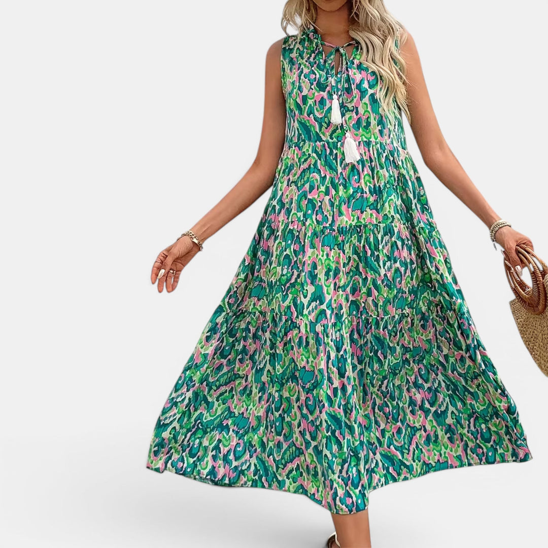 Women's lightweight boho summer midi dress, flowy and comfortable for vacation.