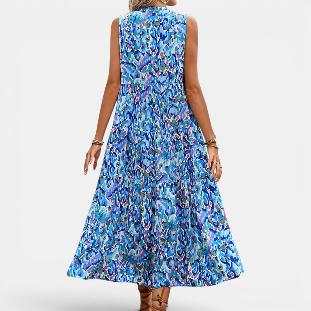 Printed boho women's midi dress, lightweight and comfortable for summer vacation.