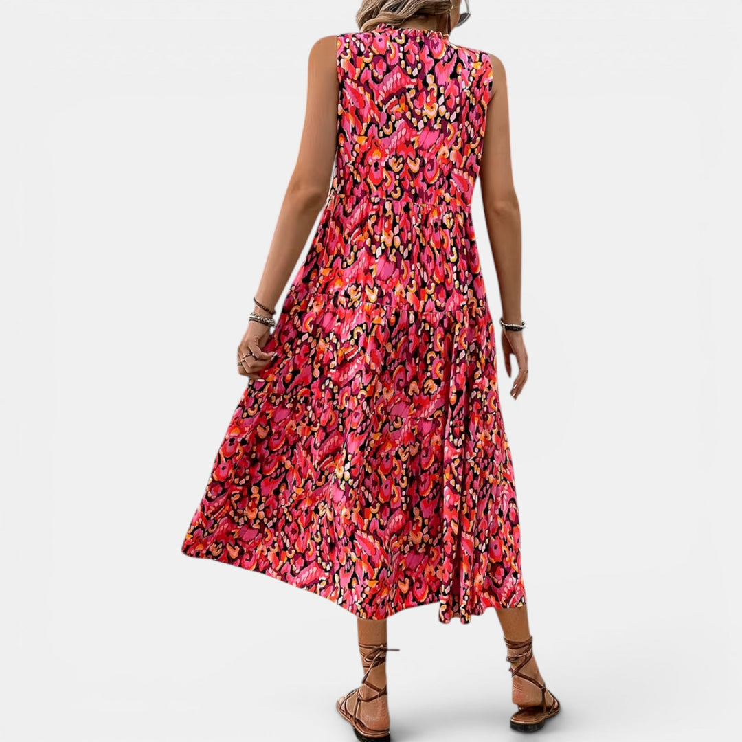 Printed casual midi dress for women, lightweight boho summer vacation essential.