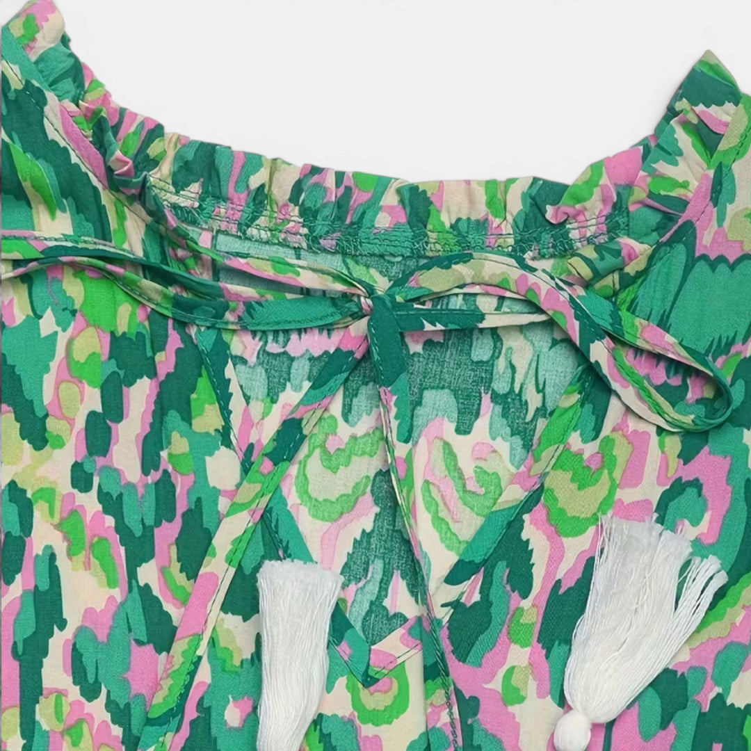 Women's casual boho summer midi dress, lightweight printed and comfortable.