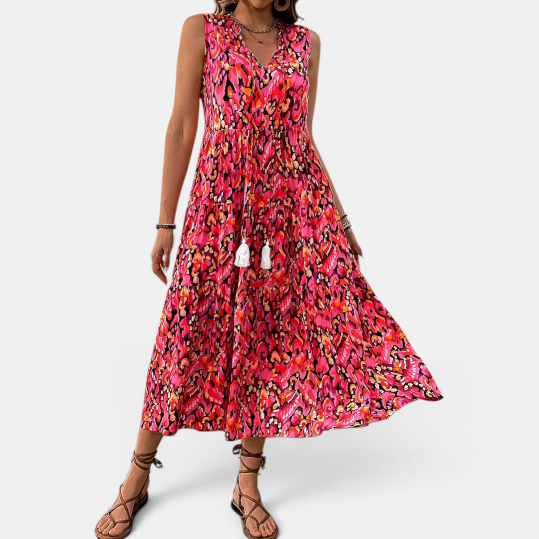 Boho sleeveless midi dress for women, perfect for a casual and stylish summer.