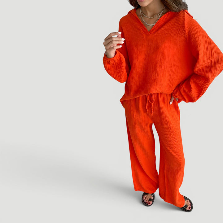 Ultimate comfort women's summer outfit: a breathable, lightweight cotton gauze co-ord set, relaxed fit.