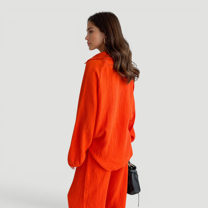 Stylish lightweight cotton gauze women's co-ord set, a comfortable two-piece for summer days.