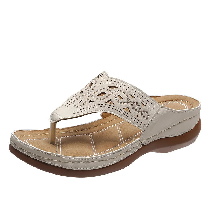 Ergonomic women's flip flops provide plush comfort and essential arch support for happy feet.