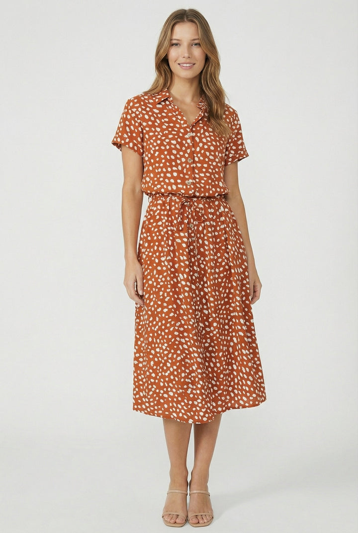 Women's lightweight floral midi dress with flattering waistband
