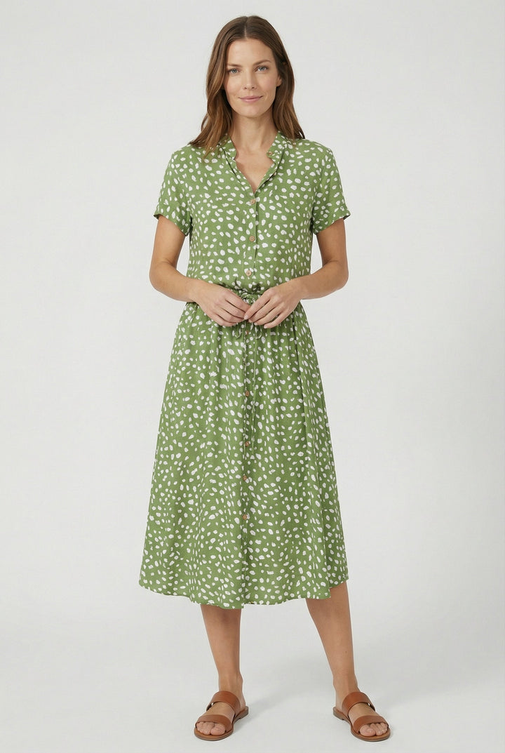 Flowy floral midi dress for women, short sleeves and lightweight fabric