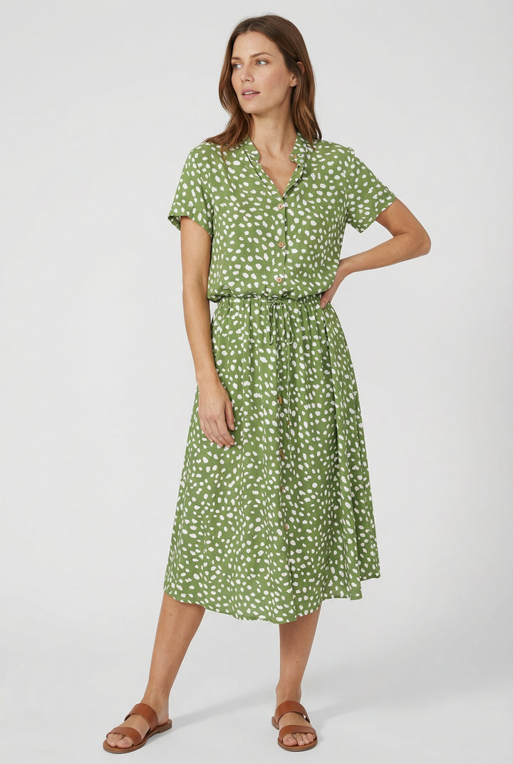 Pretty floral print casual dress, midi length with a tie waistband