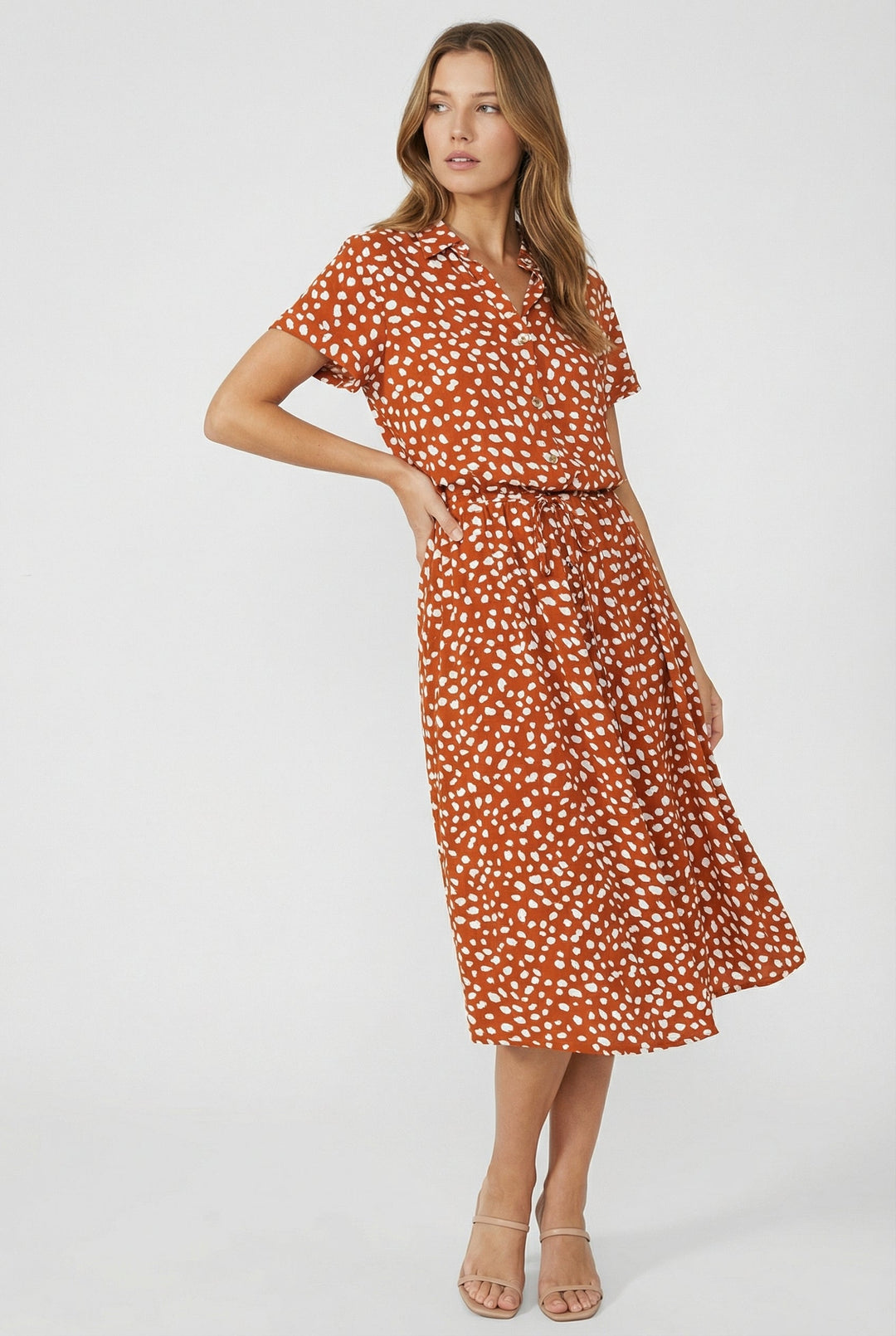 Casual summer midi dress for women, short sleeve floral print