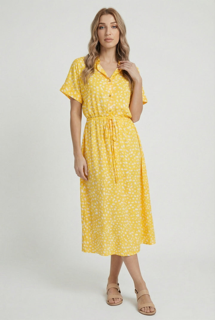 Comfortable women's casual dress, lightweight floral midi with waistband