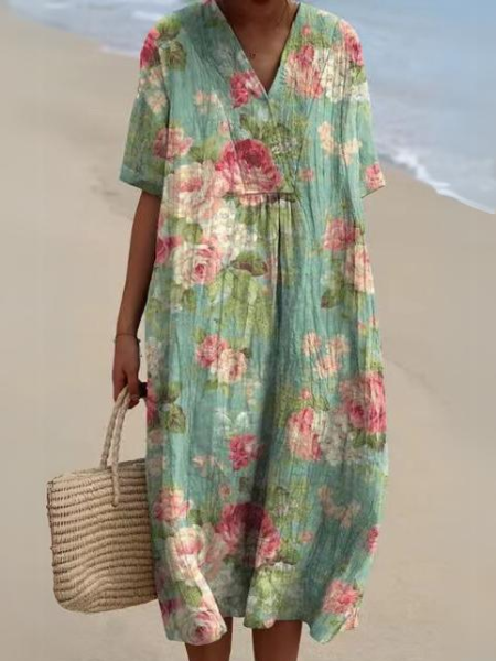 Smocked bodice floral midi dress, a stylish and flowy summer option.