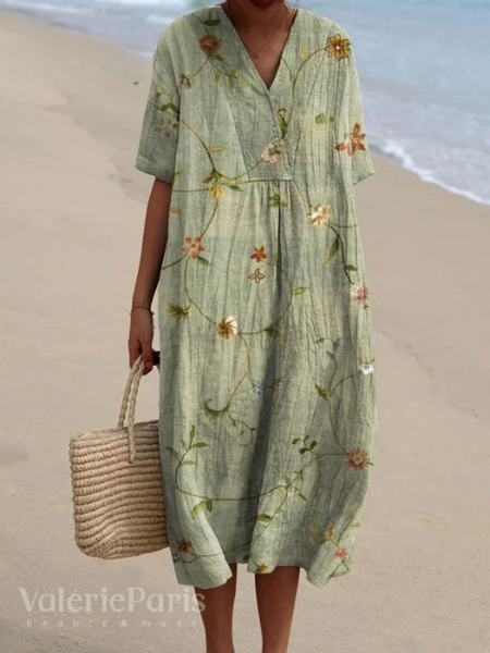 Tie-waist floral print sundress, perfect for casual summer adventures.