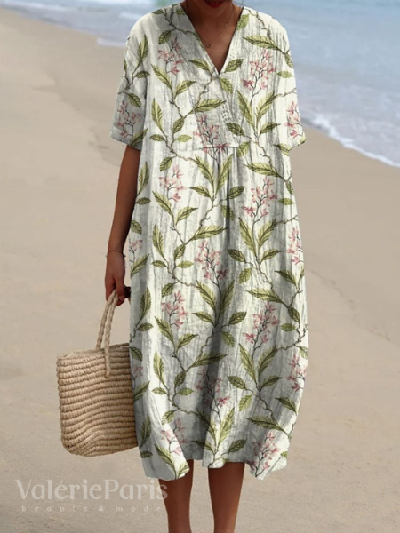 Women's puff-sleeve floral dress, lightweight and trendy for summer.