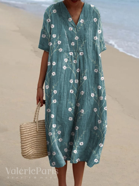 Tropical floral print summer dress for women, lightweight and vibrant.