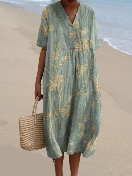 Vintage-inspired floral dress, flowy and feminine for summer occasions.