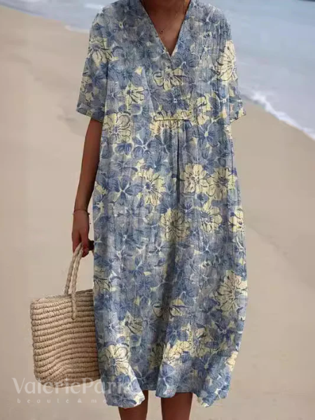 V-neck floral maxi dress, elegant and flowy for summer evenings.