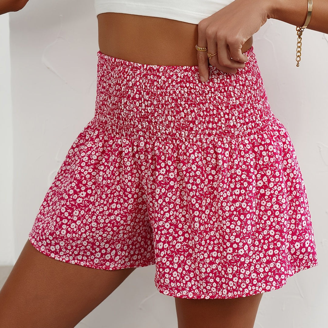 Elastic waist women's summer shorts with a vibrant floral print, super comfy.