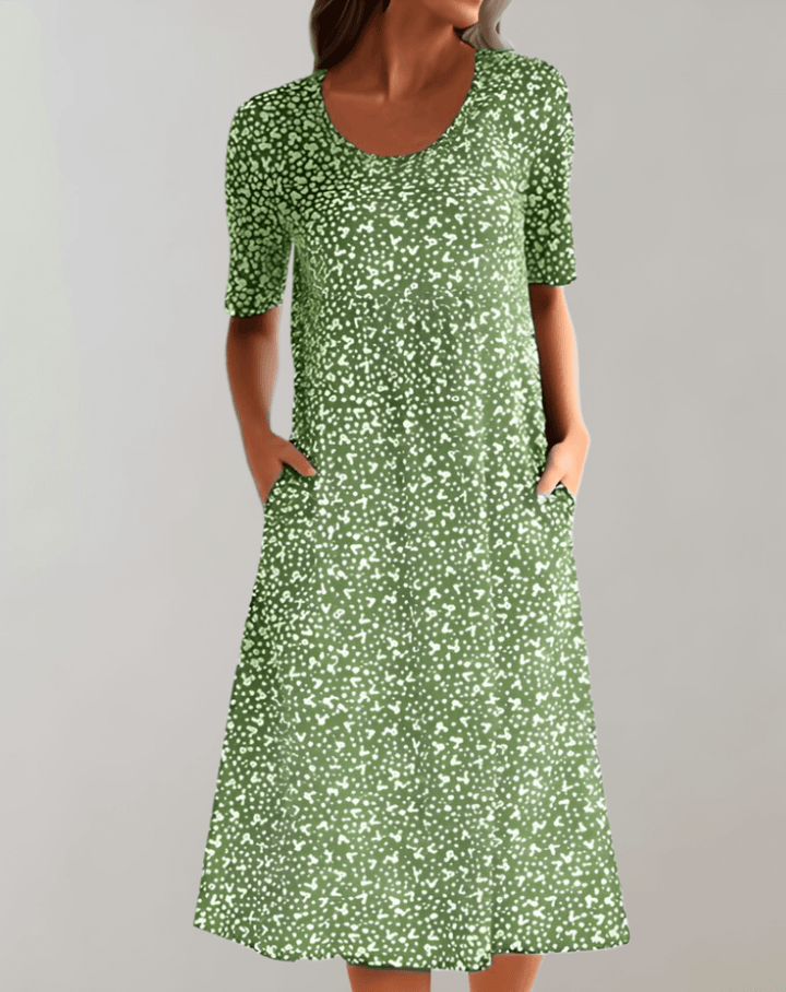 Women's lightweight flowy V-neck summer midi dress, perfect for casual wear, vacation, or resort style.
