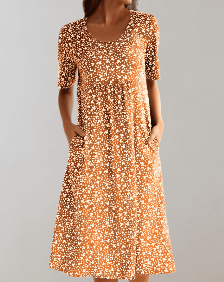 Lightweight women's V-neck summer dress, flowy and comfortable, suitable for casual events, travel, and resort.