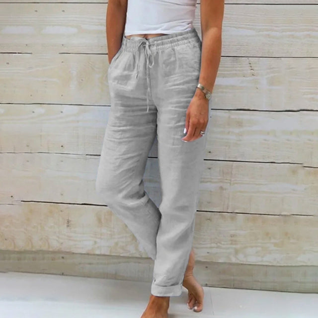 Casual wear breathable linen trousers for women, perfect for summer days.