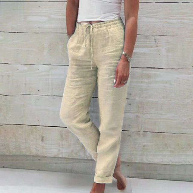 Lightweight and breathable women's summer pants made from natural linen fabric.