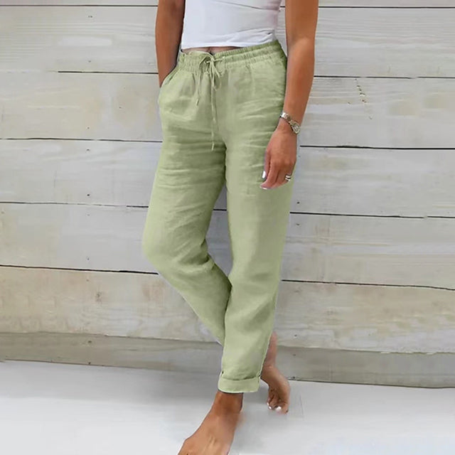 Women's fashion drawstring linen trousers, a breathable and lightweight summer essential.