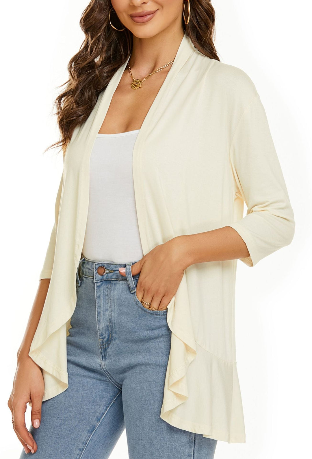 Breathable lightweight women's open front cardigan, perfect for year-round layering.