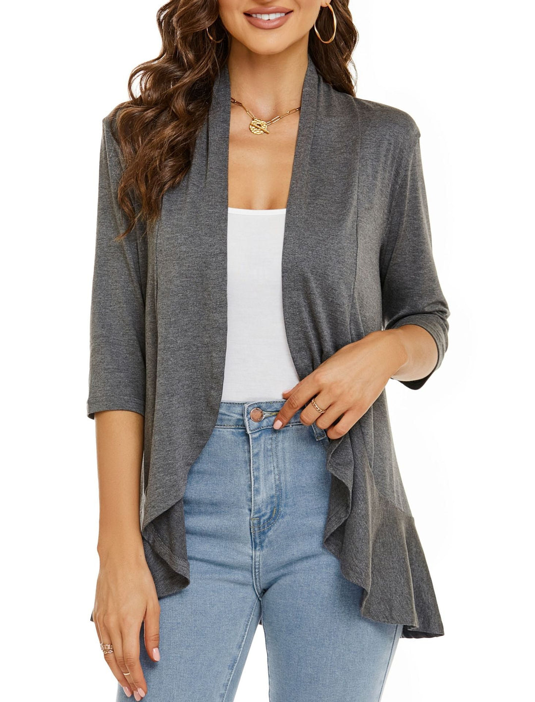 Soft & lightweight women's open front cardigan, a comfortable layering sweater.