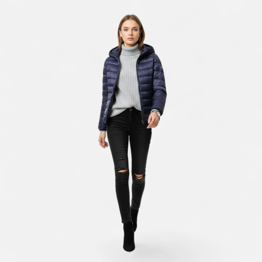 Cozy and lightweight plus-size women's down-filled coat for ultimate comfort.