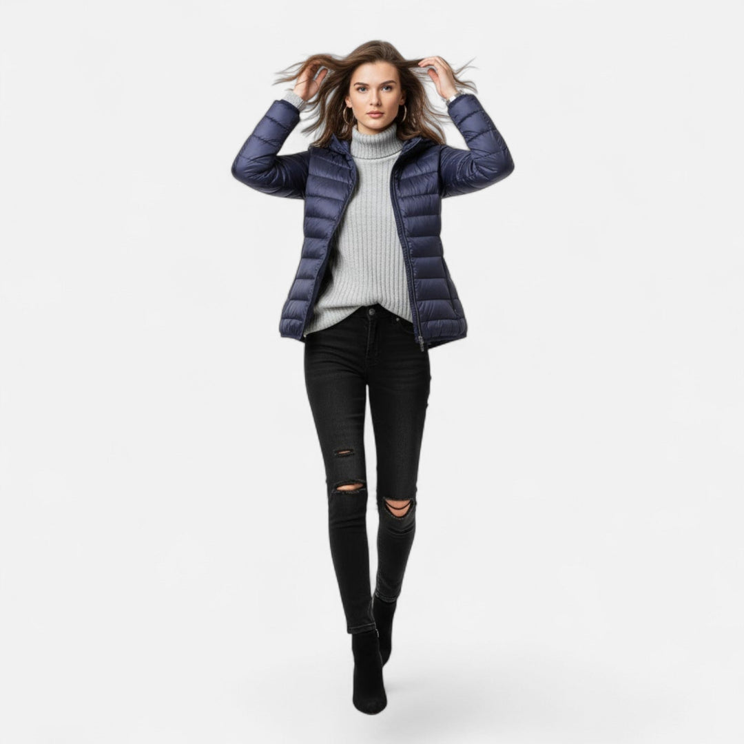 Elegant plus-size women's winter jacket featuring a warm down fill.