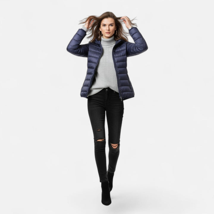 Elegant plus-size women's winter jacket featuring a warm down fill.