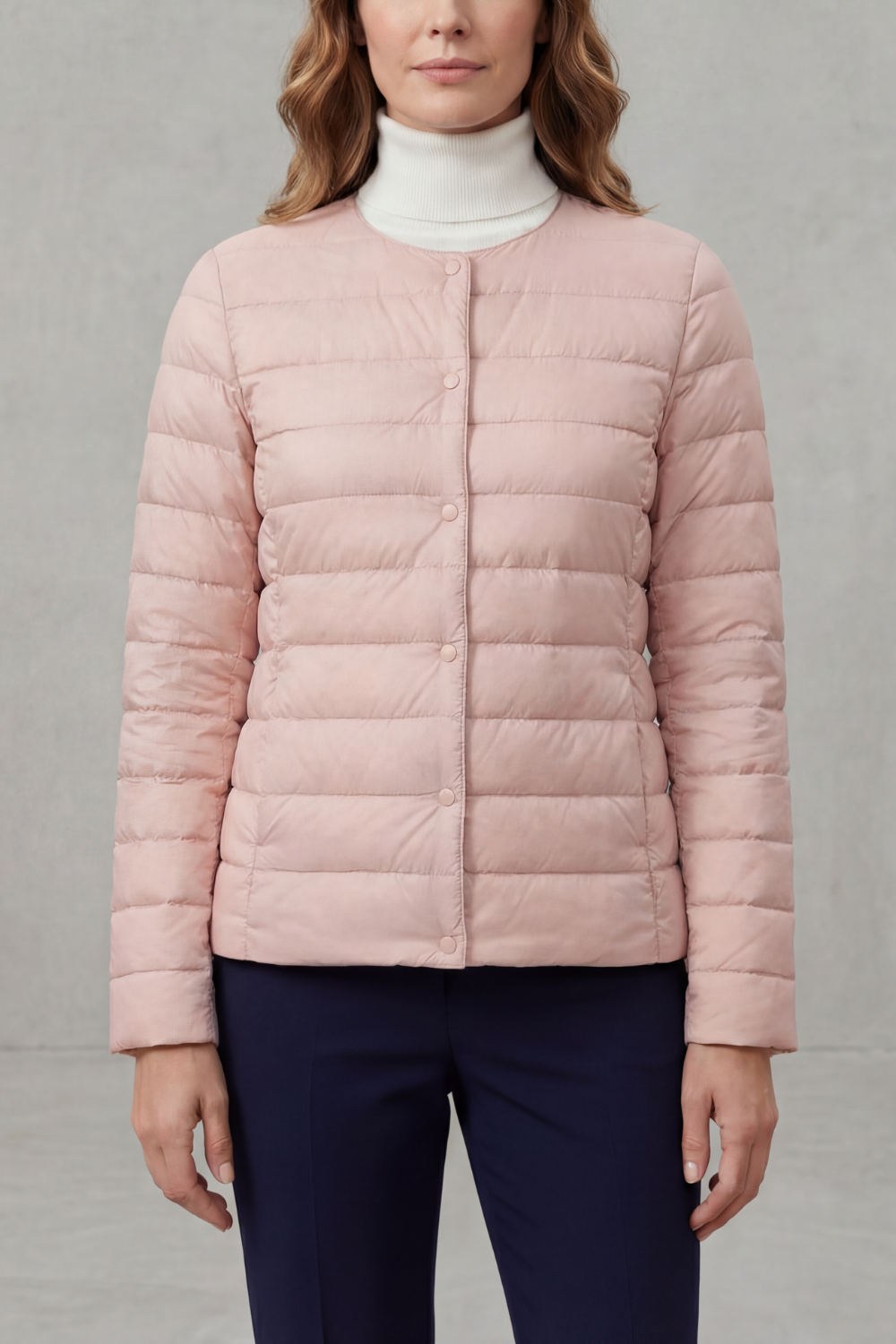 Modern women's lightweight puffer jacket for stylish everyday outerwear.