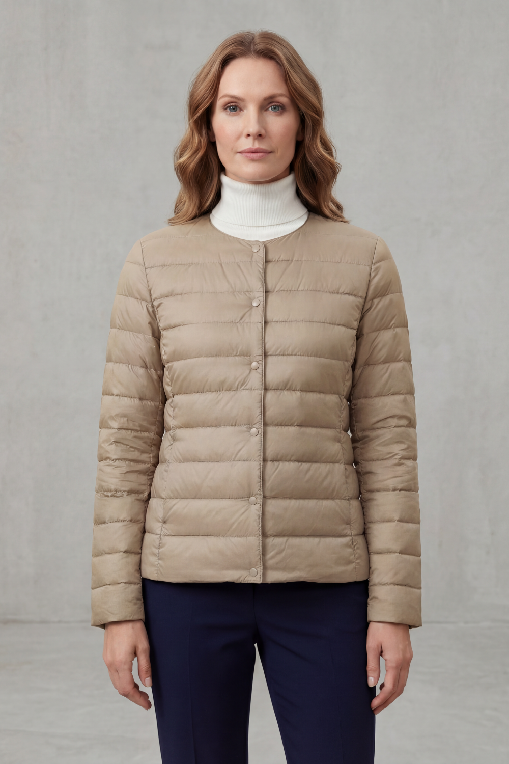 Travel-friendly women's lightweight puffer jacket, warm & stylish for any trip.