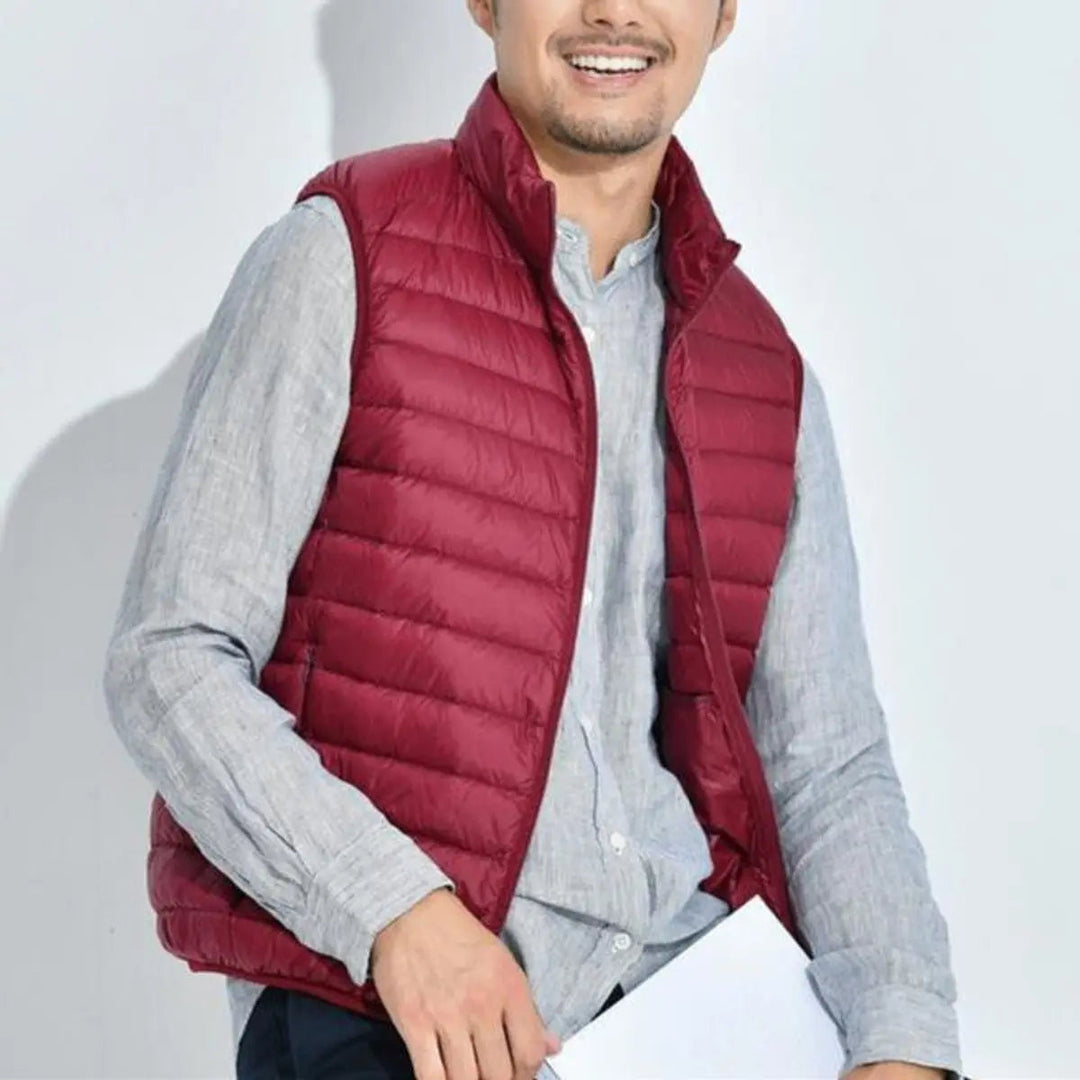 Women's lightweight quilted puffer vest, zip-up, perfect for layering transitional outfits. Sleeveless gilet.