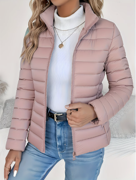 Comfortable women's quilted spring jacket, lightweight & versatile for everyday fashion & transitional weather.